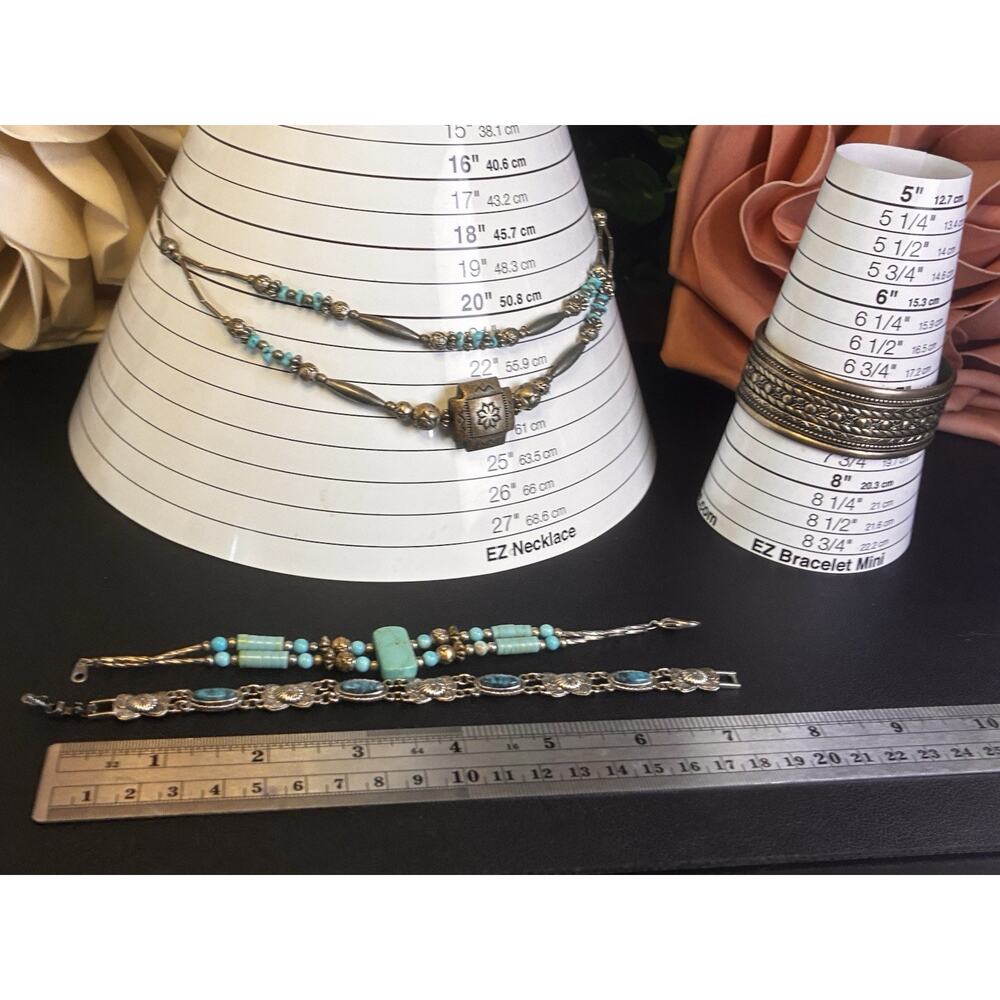 Vintage Southwestern Jewelry Lot Necklace Bracelet Cuff Faux Turquoise Boho - Picture 7 of 8